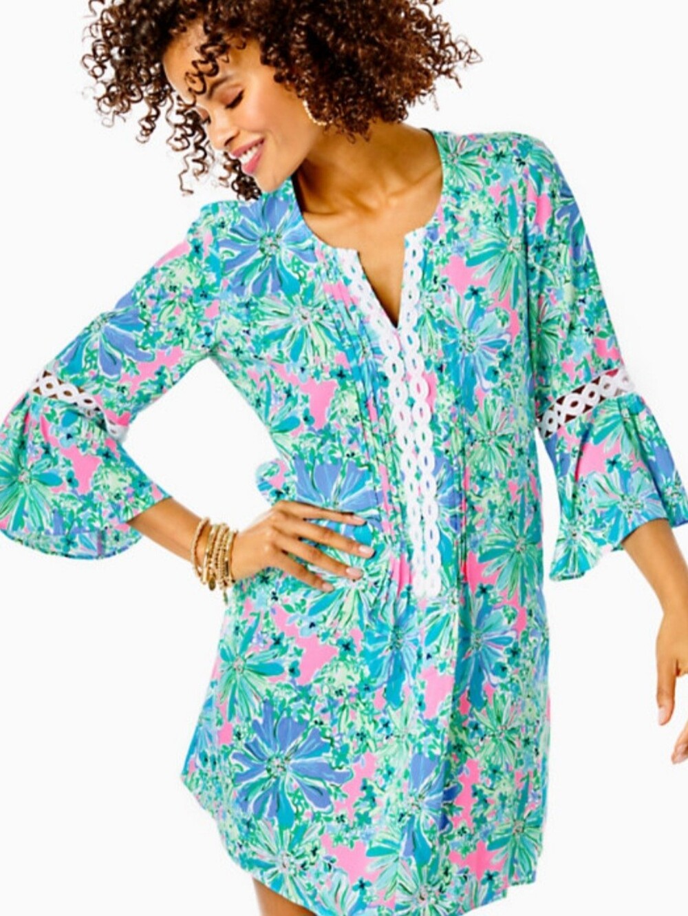Lilly Pulitzer Hollie Eyelet Trim Long Sleeve Dress Tropical